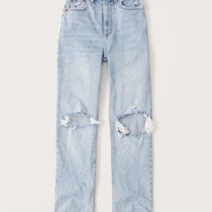 Abercrombie Women's '90s Ultra High Rise Straight Jeans - Light Ripped Wash